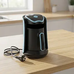Електротурка настільна мережева для кави та молока 1200 Вт Domotec MS-102S кавоварка електрична об’ємом 300 мл для меленої кави з знімною чашкою з ручкою 65 – 100 °C Чорний з блакитним - мініатюра 2