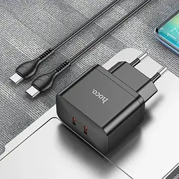 МЗП Hoco N29 PD35W (2USB-C) + кабель Type-C to Type-C Black - мініатюра 2