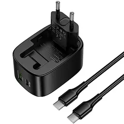 МЗП Hoco CS101A Folding PD20W+QC3.0 (1USB-A/1C) + кабель Type-C to Type-C Black - мініатюра 3