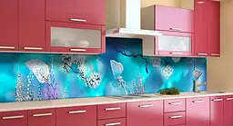 Кухонний фартух Бірюзові Метелики Неон ПВХ 60х200 см Абстракція Блакитний Happy Pocket Z183659 - мініатюра 3