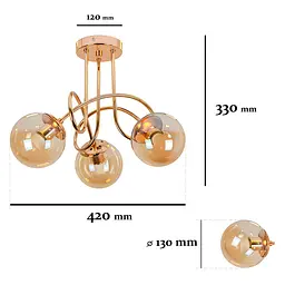 Люстра стельова Levistella 7529903-3 GOLD+BR, 3 плафона, E27, золотий, коричневе скло, сучасний стиль для вітальні - мініатюра 2