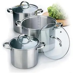 Набір каструль нержавіюча сталь зі скляними кришками Maestro 3.5 х 4.5 х 8 л (у наборі 3 шт.) MR-2023