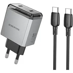 МЗП Borofone BN21 Lena PD40W+QC3.0 (2USB-C) + кабель Type-C to Type-C Metal gray