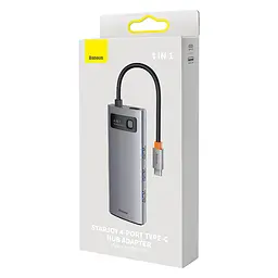 Usb-хаб Baseus Metal Gleam Series 4-in-1 Multifunctional Type-C Hub Docking Сірий（Type-C to Usb3.0x4） - мініатюра 2