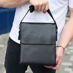 Сумка месенджер 21.5x25x7 шкіряна барсетка для чоловіків Tiding Bag 35775 чорна 215 мм - мініатюра 2