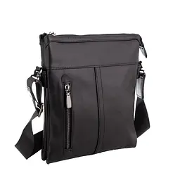 Сумка чоловіча шкіряна чорна Tiding Bag 80261A через плече пласка