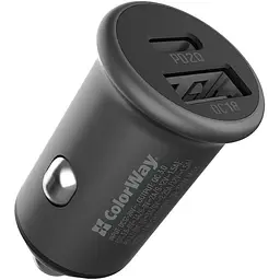 Зарядний пристрій ColorWay 2USB Car (Type-C PD20W + USB QC3.0 ) (38W) Gray (CW-CHA029PD-GR)