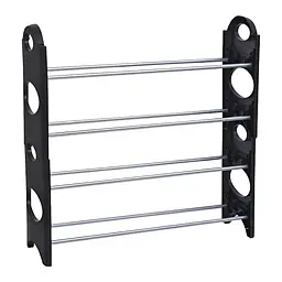 Полиця органайзер для взуття в передпокій Shoe Rack на 4 яруси, комбінація металу з пластиком, чорна (57198011)