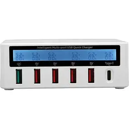 Зарядний пристрій Primo WLX-818F 1xUSB QC3.0 / 4xUSB / 1xType-C / бездротова зарядка Qi 10W / 50W (Max) White - мініатюра 3