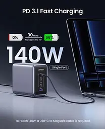 Зарядний пристрій Ugreen CD333 Nex 1U + 4C 300 W GaN адаптер живлення сірий - мініатюра 6