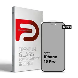 Захисне антишпигун матове скло для Apple iPhone 15 Pro, Pro Anti-spy Matte, повноекранне, загартоване, конфіденційне, повне проклеювання, із затемненням з боків, протиударне з олеофобним покриттям, проста установка, ArmorStandart (ARM73170)