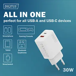 Digitus Зарядний пристрій GaN 1хUSB-C, 1хUSB-A, 30W - мініатюра 7