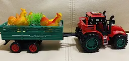 Іграшковий пластиковий трактор з причепом та тваринами Farm Tractor Hot power (077871) Червоний із зеленим - мініатюра 7