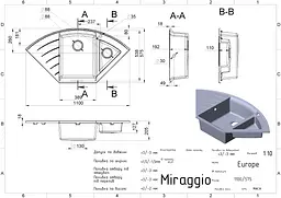 Кухонна мийка Miraggio EUROPE black (0002562) Граніт, Врізна, Чорний - мініатюра 2