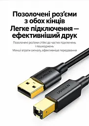 Кабель для принтера UGREEN US135 USB 2.0 USB-A - USB-B 3 м чорний (10351) - мініатюра 3