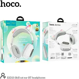 Навушники бездротові Hoco ESD13 Skill cat ear BT з вушками кота білі - мініатюра 3