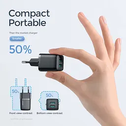 Адаптер мережевий JOYROOM Mini dual port smart fast charge L-2A121 2USB зарядне чорне - мініатюра 4
