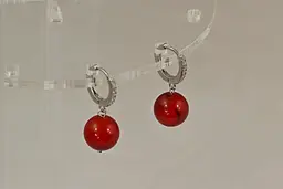 Сережки no name підвіски з кулькою сердолік 2,1 см сріблясті