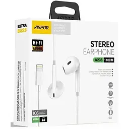 Навушники Aspor A236 EarPhone Lightning з мікрофоном білі - мініатюра 2