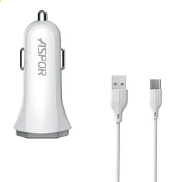 Автомобільний зарядний пристрій Aspor A903 (2USB/3.4A) + USB кабель Type-C- білий - мініатюра 4
