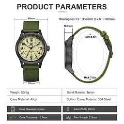 Наручний годинник чоловічий BESTA Command Green Nylon 2 ремінці Чорний (3621) - мініатюра 6