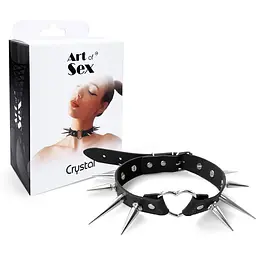 Чокер Art of Sex - Crystal Серце з великими шипами, із натуральної шкіри, колір Чорний - мініатюра 5
