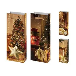 Набір пакет новорічний паперовий під пляшку Merry Christmas, 12.8x8.4x36 см, 6 шт. в упаковці, R96598