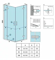 Душова кабіна Rea Hugo 90x90 black підвійна REA-K6601, Чорний матовий, Універсальна, прозрачний, Чорний матовий - мініатюра 6