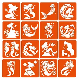 Набір трафаретів для біо-тату "Русалки" Fresh Tattoo mermaids-6x6-16, 16 трафаретів