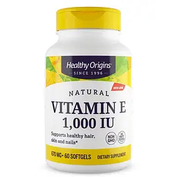 Вітамін Е Healthy Origins Vitamin E 1000 IU 60 капсул для підтримки шкіри волосся та нігтів