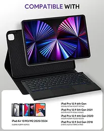 Чохол Doohoeek з клавіатурою для iPad Air 13 дюймів 2025 (M3)/2024(M2), iPad Pro 12.9 6-го/5/4-го/3-го покоління, Bluetooth - мініатюра 2