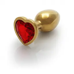 Металева анальна пробка Heart Gem, розмір M колір: золотистий/червоний Ouch! (Нідерланди) Ouch! OU492999 103127 - мініатюра 1