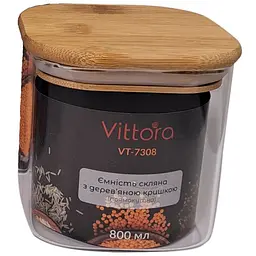 Ємність скляна з дерев'яною кришкою прямокутна VT-7308 Vittora 800 мл