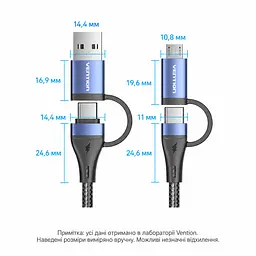 Кабель 4-в-1 Vention CTLLF USB-C/USB-A - USB-C/Micro-USB PD 100 Вт 1 м синій (CTLLF) - мініатюра 6