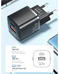 Мережевий зарядний пристрій Essager Camber 20W USB A + Type C Чорний (ECTAC-HMB01-P) - мініатюра 8
