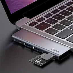 USB-хаб Baseus Harmonica Five-in-one HUB Adapter Grey (CAHUB-K0G) [72625] - мініатюра 6
