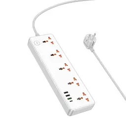Подовжувач Hoco AC14A Rico PD30W (3USB-A/1C/5xSocket) (1.5m) White - мініатюра 3