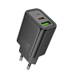 МЗП Hoco N63 Gentle PD30W+QC3.0 (1USB-A/1C) + кабель Type-C to Lightning Black - мініатюра 5