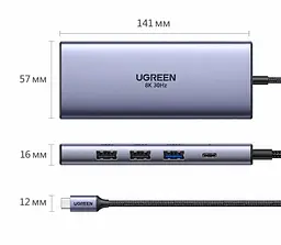 Док-станція USB-C UGREEN CM639 10 в 1 2 виходи HDMI HDMI 2 до 8K 30 Гц або 4K 120 Гц з одним дисплеєм до 4K 60 Гц із двома для HDMI потрібен USB-C з відеовиходом вхід USB-C PD 3.0 до 100 Вт наскрізне заряджання ноутбуків із підтримкою живлення USB-C 1 USB-A 3.0 та 1 USB-C 3.0 до 5 Гбіт/с і 2 USB-A 2.0 до 480 Мбіт/с Ethernet RJ45 до 1 Гбіт/с SD/microSD з одночасним читанням і записом MST незалежне розширення екранів у Windows космічний сірий (15534) - мініатюра 5
