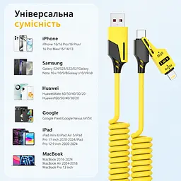 Кабель XON SmartCable Type-C/Type-A - Type-C/Lightning PD 65W 1.5м MultiLink (SC5ACL6W1Y 4593) Жовтий - мініатюра 8
