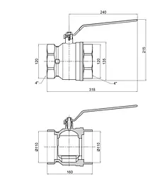 Кран кульовий Thermo Alliance Base 4" ВВ прямий, PN40, важіль SD600W100 - мініатюра 9