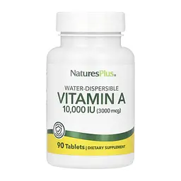 Водорозчинний вітамін А Nature's Plus 10 000 МО (VIT A Water-Dispersible) - 90 таблеток, для зору та шкіри