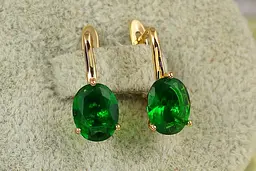 Сережки Xuping Jewelry солістка із зеленим овальним каменем 1,7 см золотисті