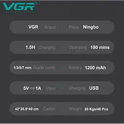 Бездротовий тример для волосся з 5 насадками й USB, VGR V949/Vican тример - мініатюра 5