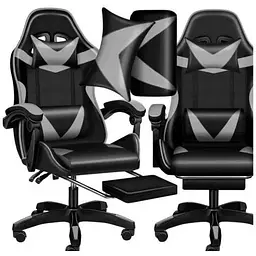 Крісло геймерське PLAYER з підставкою для ніг та масажем Black/Grey (100016)
