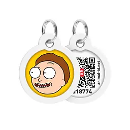 Адресник для собак і котів металевий Waudog Smart ID з QR паспортом малюнок Рік та Морті 2 коло (4823089350516)