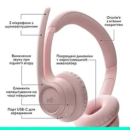 Навушники Logitech Zone 300 Bluetooth Rose (981-001412) - мініатюра 6