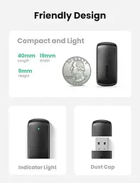 WiFi-адаптер Ugreen CM448 AC650 11ac Dual-Band Wireless USB Adapter (UGR-20204) - мініатюра 3