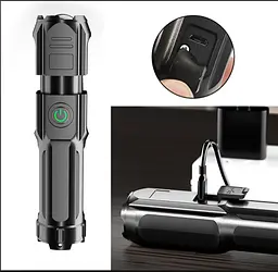 Ліхтарик зарядка USB, 3 режими, регульований фокус променя - мініатюра 3