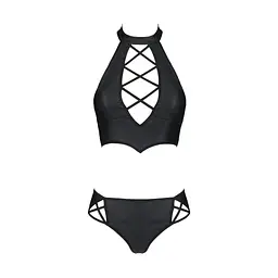 Комплект з екошкіри Passion NANCY BIKINI 4XL/5XL black, бра та трусики з імітацією шнурівки